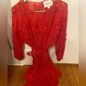 Mare Mare Floral Overlay Red Dress from Anthropolgie